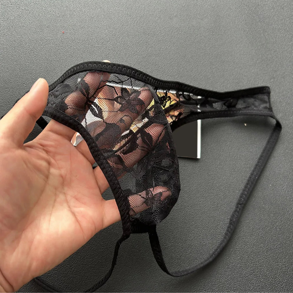 black Men’s Floral Sheer Lace Desire Jock - pridevoyageshop.com - gay men’s thongs, boxers, briefs and jockstraps