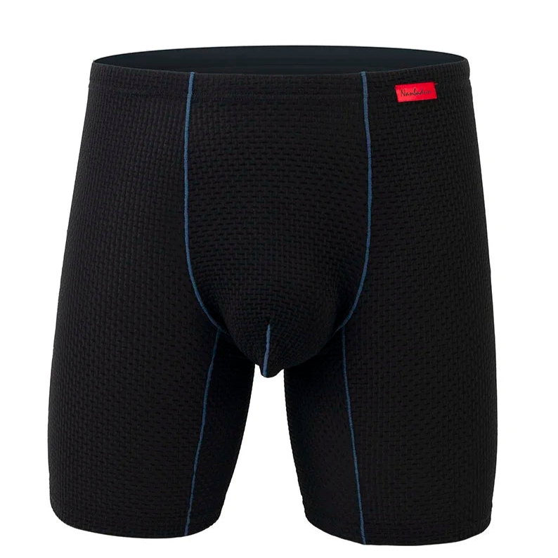 black Men's Glory Big Pouch Waffle-Knit Long Boxers - pridevoyageshop.com - gay men’s thongs, boxers, briefs and jockstraps