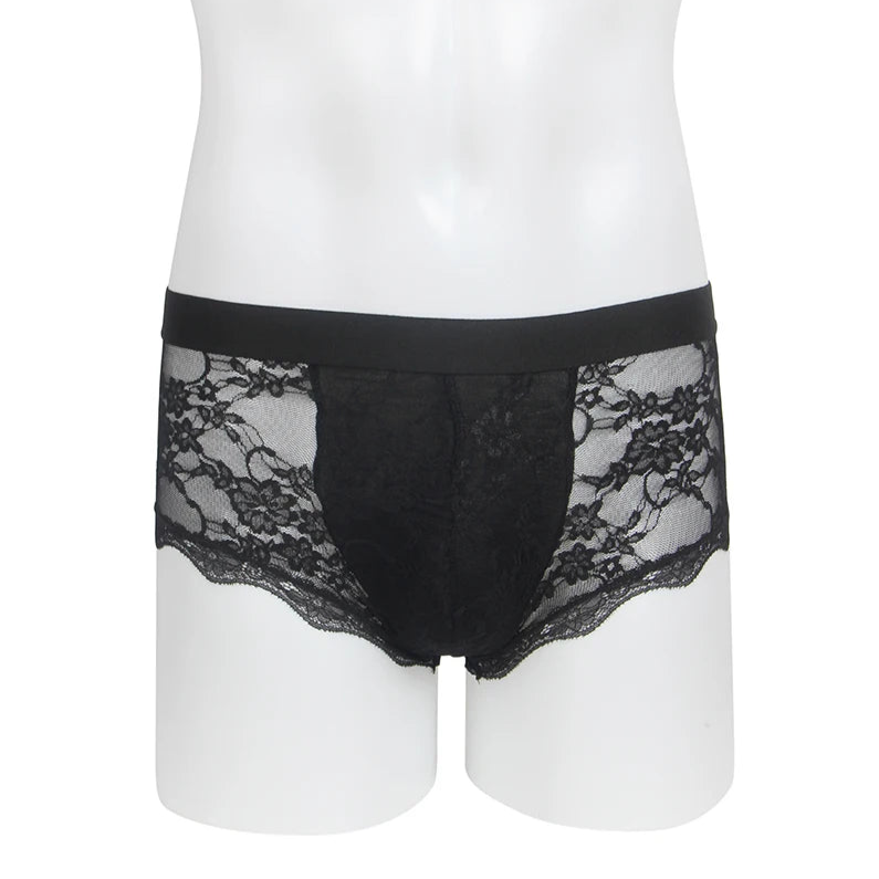 black Men’s Kinked Up Floral Lace Boxers - pridevoyageshop.com - gay men’s thongs, boxers, briefs and jockstraps