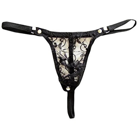 black Men’s Lace Lockdown Snap Thong - pridevoyageshop.com - gay men’s thongs, boxers, briefs and jockstraps