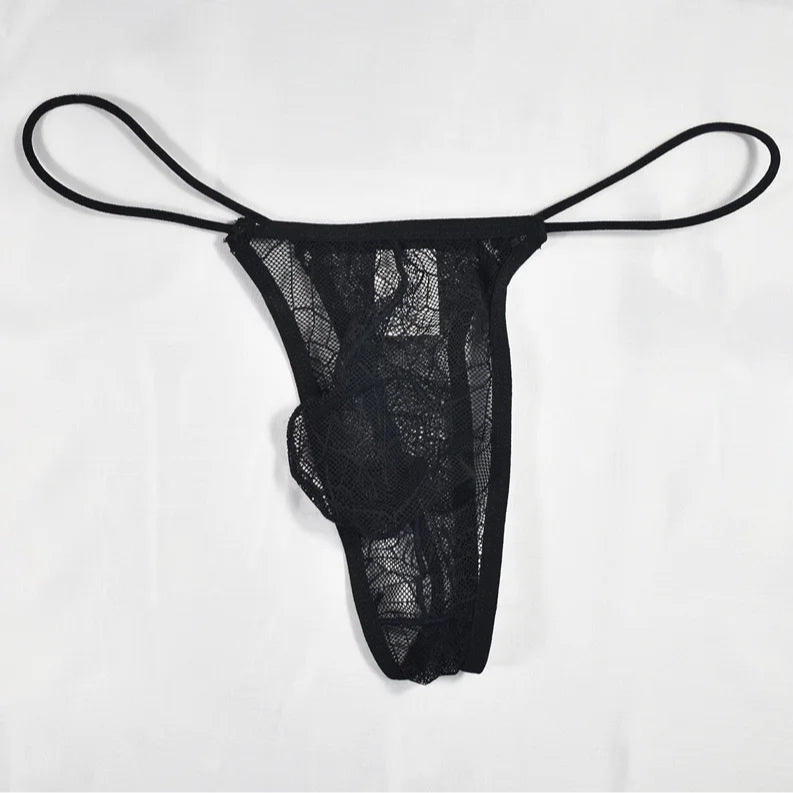 black Men’s Lace & Lure Pouch Thong - pridevoyageshop.com - gay men’s thongs, boxers, briefs and jockstraps
