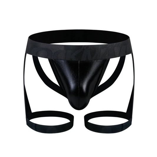 black Men’s Metallic Thigh-Strap Jockstrap - pridevoyageshop.com - gay men’s thongs, boxers, briefs and jockstraps