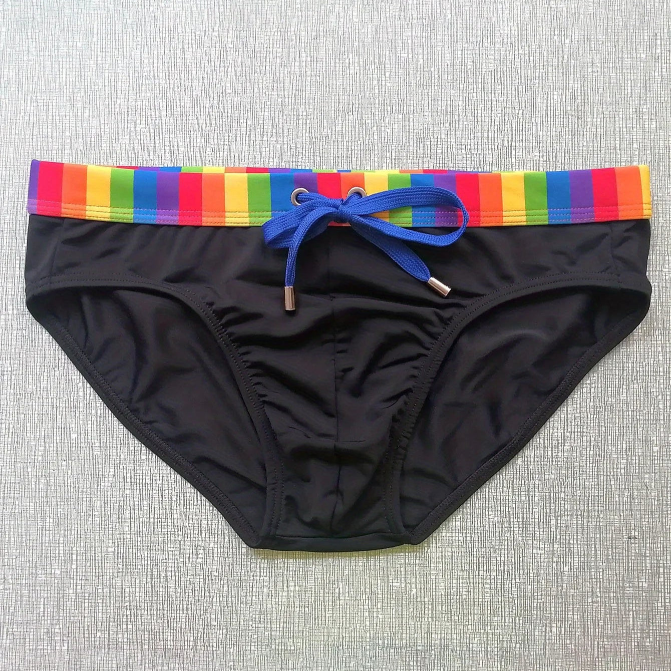 black Men’s Pride Patrol Rainbow Band Swim Briefs - pridevoyageshop.com - gay men’s sexy swim briefs, trunks, board shorts, and bikinis