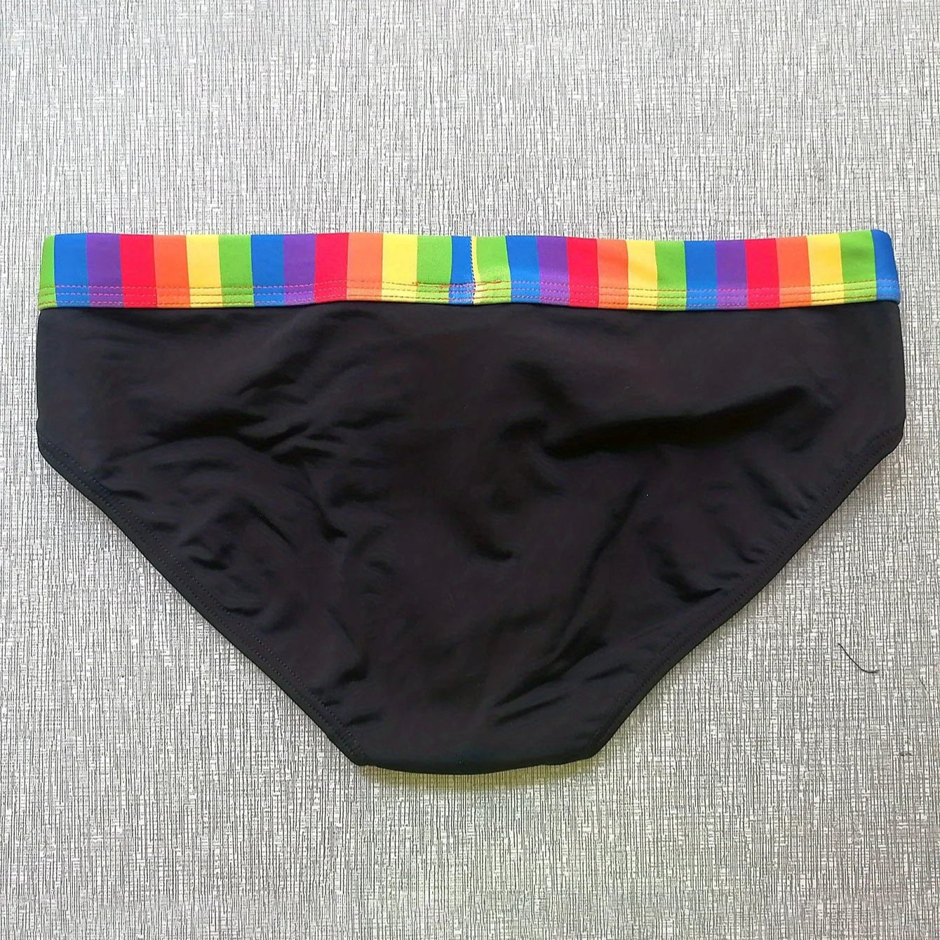 black Men’s Pride Patrol Rainbow Band Swim Briefs - pridevoyageshop.com - gay men’s sexy swim briefs, trunks, board shorts, and bikinis