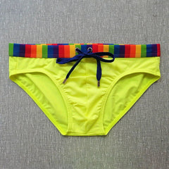 black Men’s Pride Patrol Rainbow Band Swim Briefs - pridevoyageshop.com - gay men’s sexy swim briefs, trunks, board shorts, and bikinis