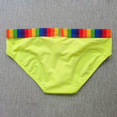 black Men’s Pride Patrol Rainbow Band Swim Briefs - pridevoyageshop.com - gay men’s sexy swim briefs, trunks, board shorts, and bikinis