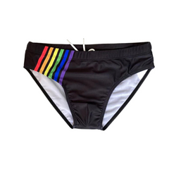 black Men’s Pride Streak Bikini Swim Briefs - pridevoyageshop.com - gay men’s sexy swim briefs, trunks, board shorts, and bikinis