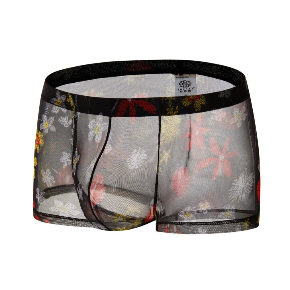 black Men’s Print See-Through Boxers - pridevoyageshop.com - gay men’s thongs, boxers, briefs and jockstraps