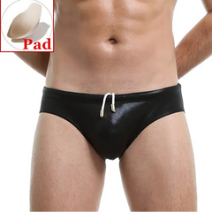 black Men’s Slay the Shine Shiny Swim Briefs with pad - pridevoyageshop.com - gay men’s sexy swim briefs, trunks, board shorts, and bikinis