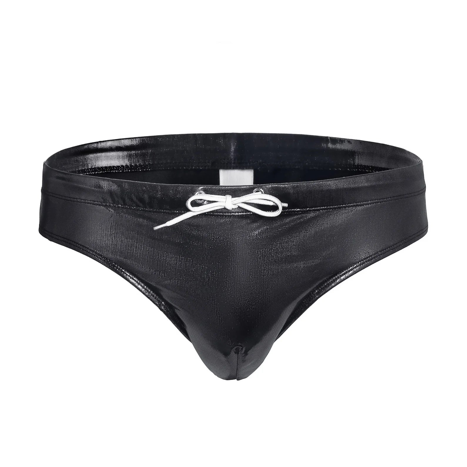 black Men’s Slippery When Wet Swim Briefs with Pad - pridevoyageshop.com - gay men’s sexy swim briefs, trunks, board shorts, and bikinis