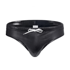 black Men’s Slippery When Wet Swim Briefs with Pad - pridevoyageshop.com - gay men’s sexy swim briefs, trunks, board shorts, and bikinis