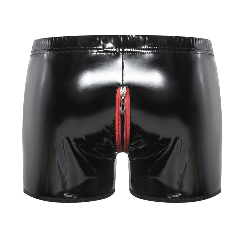 black Men’s Zipper All-Access Glossy Boxers - pridevoyageshop.com - gay men’s thongs, boxers, briefs and jockstraps
