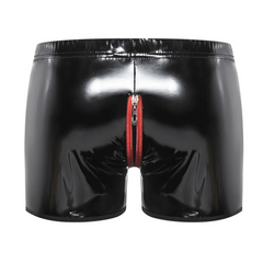 black Men’s Zipper All-Access Glossy Boxers - pridevoyageshop.com - gay men’s thongs, boxers, briefs and jockstraps