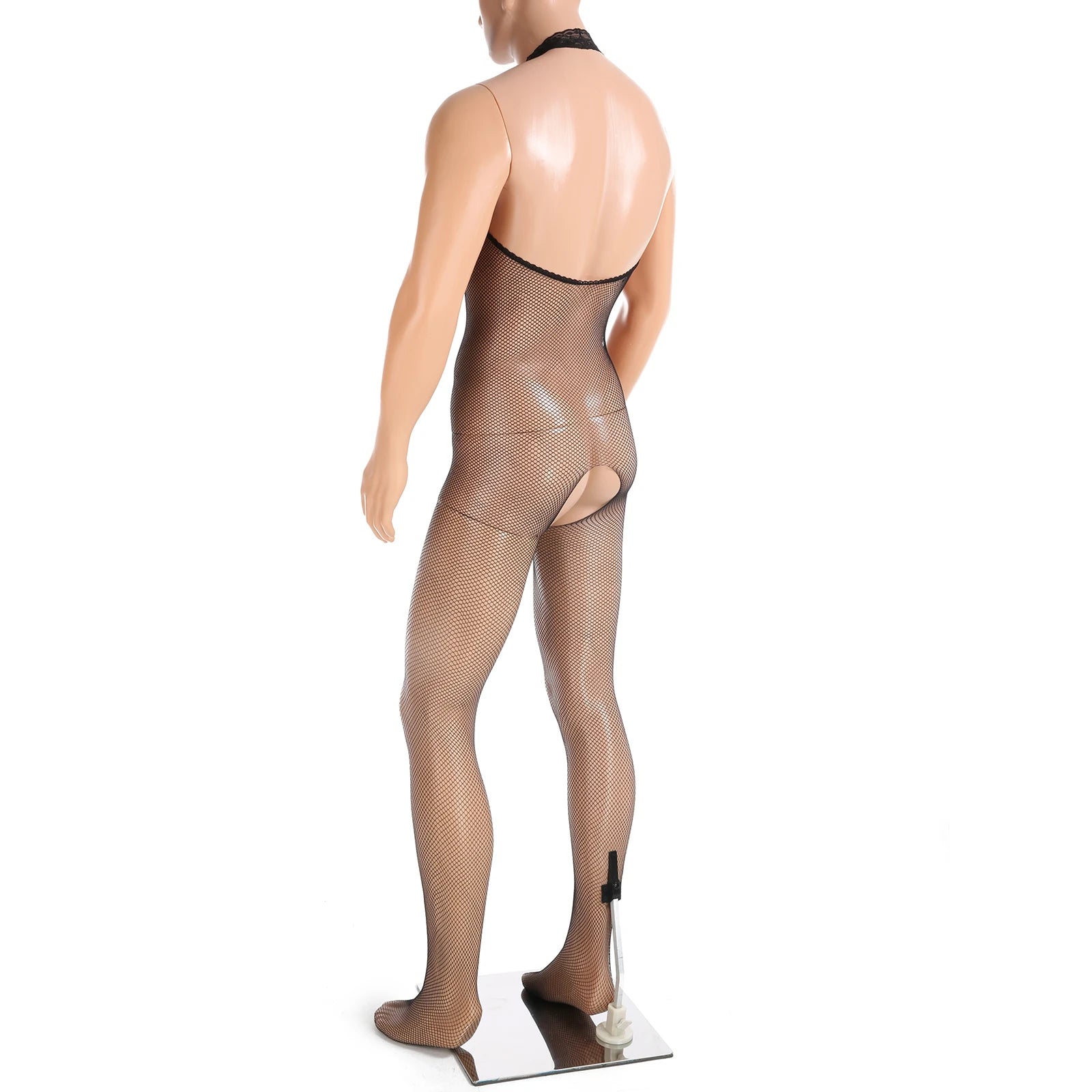 black Open Invite Halter Net Bodystocking - pridevoyageshop.com - gay men’s harness, lingerie and fetish wear