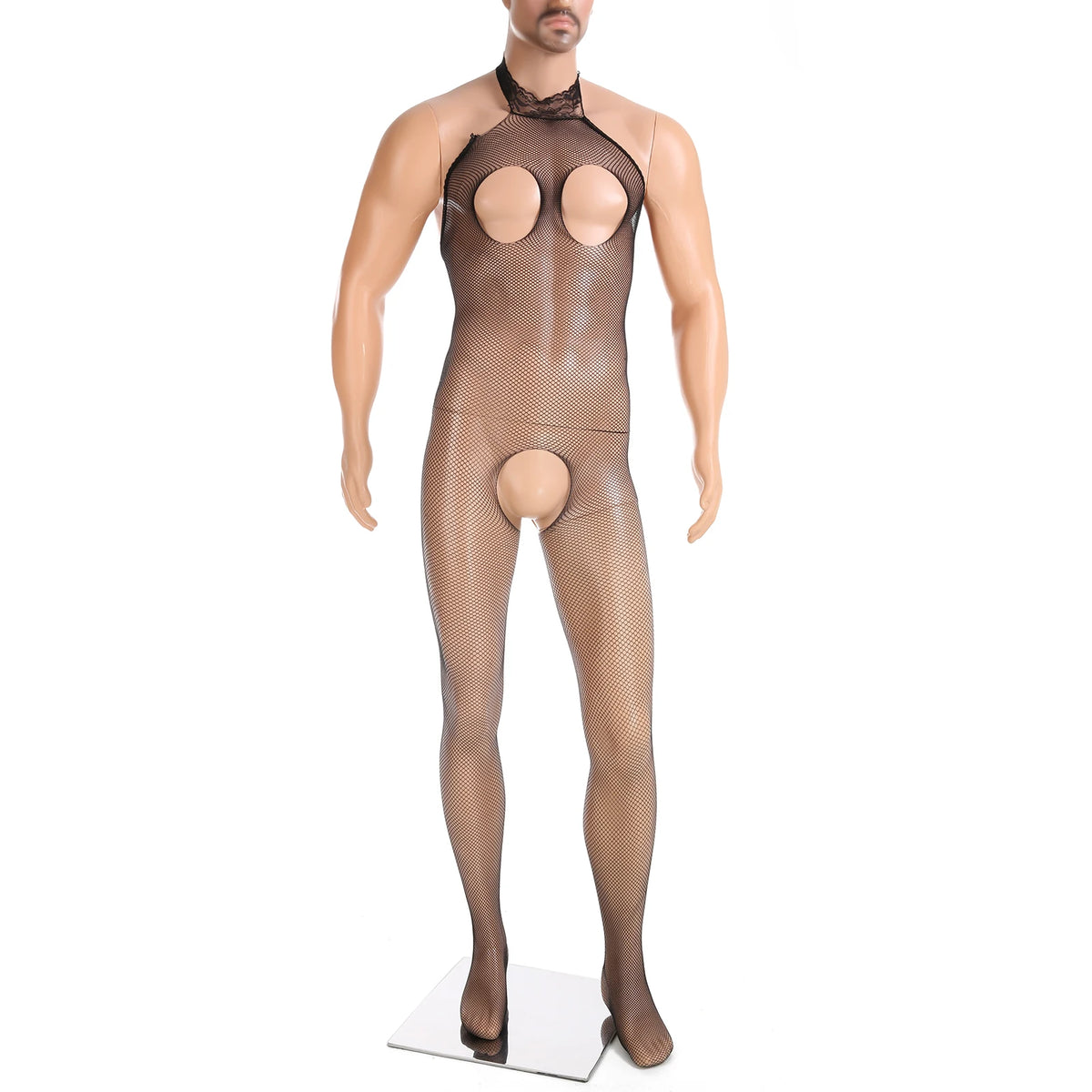 black Open Invite Halter Net Bodystocking - pridevoyageshop.com - gay men’s harness, lingerie and fetish wear