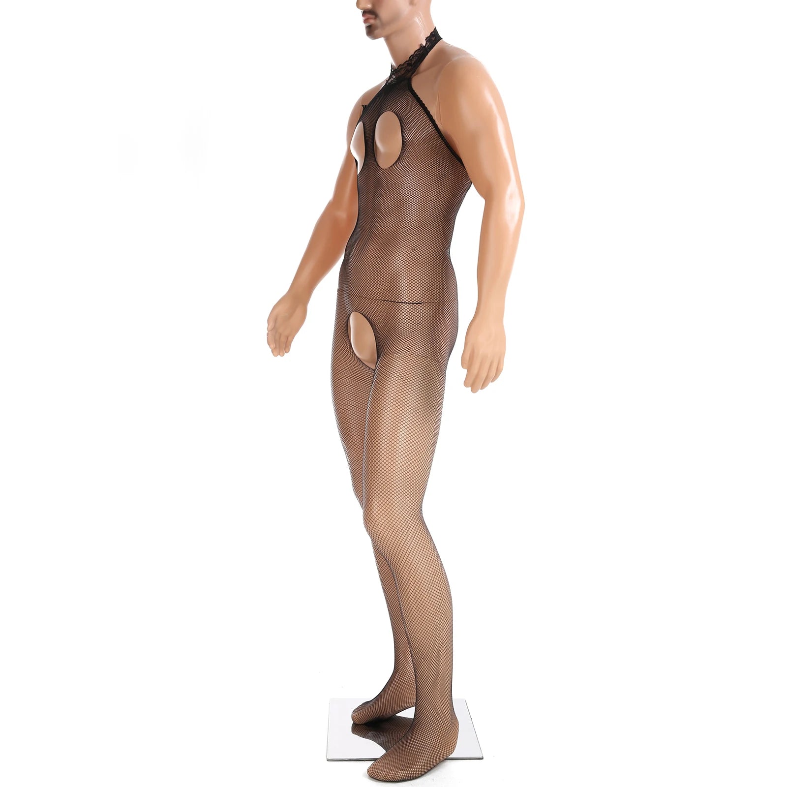 black Open Invite Halter Net Bodystocking - pridevoyageshop.com - gay men’s harness, lingerie and fetish wear