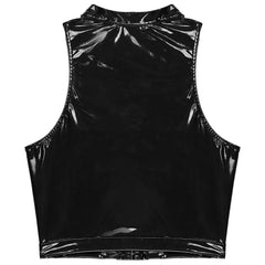 black Pageant Patent PVC Crop – pridevoyageshopcom – gay mens clubwear mesh tanks crop tops fashion tops partywear activewear
