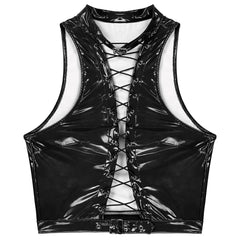black Pageant Patent PVC Crop – pridevoyageshopcom – gay mens clubwear mesh tanks crop tops fashion tops partywear activewear
