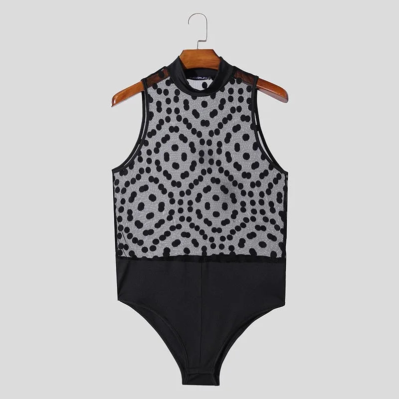 black Polka Lust Mock-Neck Sheer Body - pridevoyageshop.com - gay men’s harness, lingerie and fetish wear