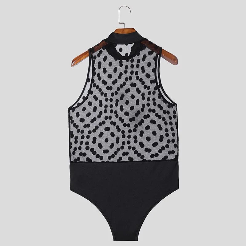 black Polka Lust Mock-Neck Sheer Body - pridevoyageshop.com - gay men’s harness, lingerie and fetish wear