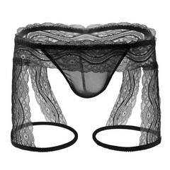black Sinner’s Lace Garter Thongs  - pridevoyageshop.com - gay men’s thongs, boxers, briefs and jockstraps