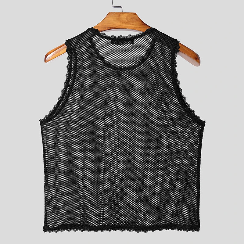 black The Parlor Boy Lace Tank – pridevoyageshopcom – gay mens clubwear mesh tanks crop tops fashion tops partywear activewear