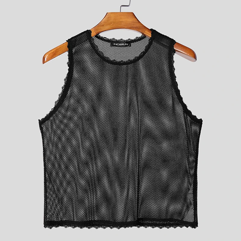 black The Parlor Boy Lace Tank – pridevoyageshopcom – gay mens clubwear mesh tanks crop tops fashion tops partywear activewear