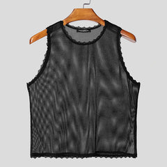 black The Parlor Boy Lace Tank – pridevoyageshopcom – gay mens clubwear mesh tanks crop tops fashion tops partywear activewear