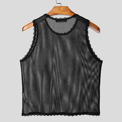 black The Parlor Boy Lace Tank – pridevoyageshopcom – gay mens clubwear mesh tanks crop tops fashion tops partywear activewear