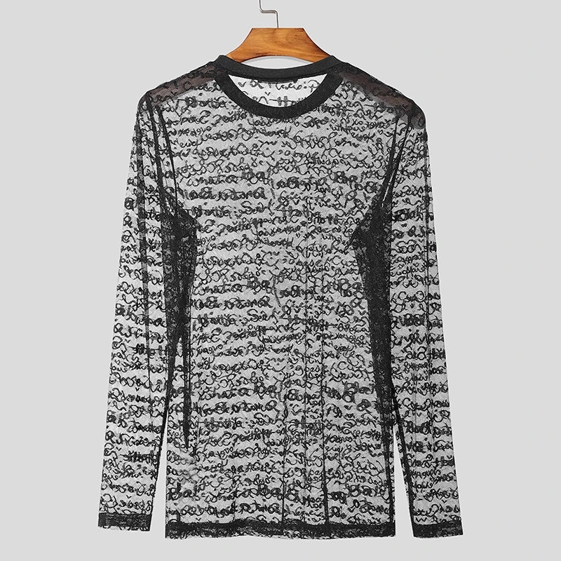 black Velvet Rumor Script Long Mesh Sleeve - pridevoyageshop.com - gay men’s harness, lingerie and fetish wear