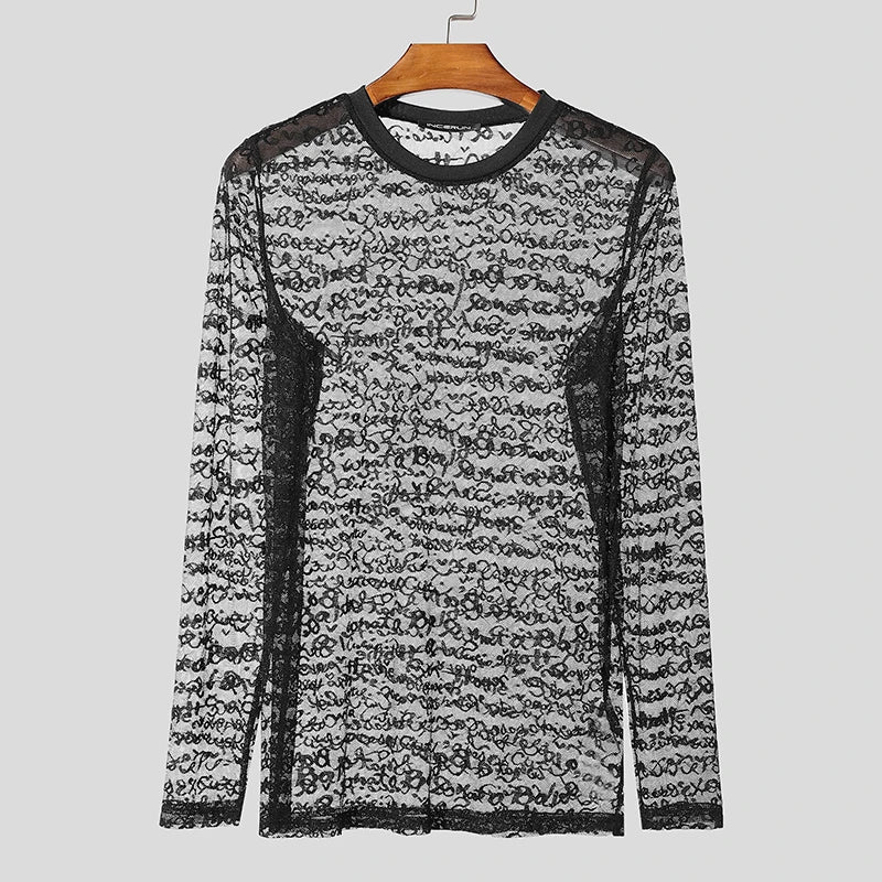 black Velvet Rumor Script Long Mesh Sleeve - pridevoyageshop.com - gay men’s harness, lingerie and fetish wear