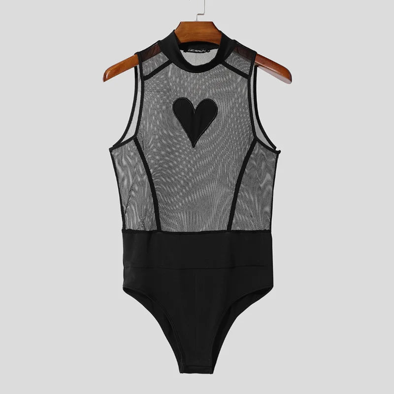 black Wear My Heart Out Mesh Bodysuit – pridevoyageshopcom – gay mens clubwear mesh tanks crop tops fashion tops partywear activewear
