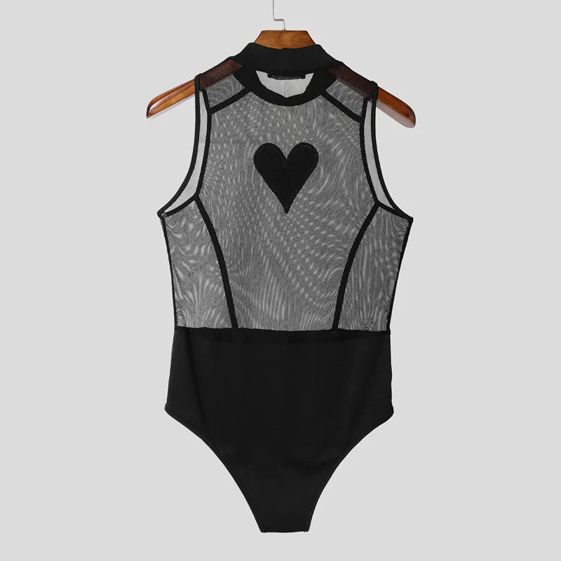 black Wear My Heart Out Mesh Bodysuit – pridevoyageshopcom – gay mens clubwear mesh tanks crop tops fashion tops partywear activewear