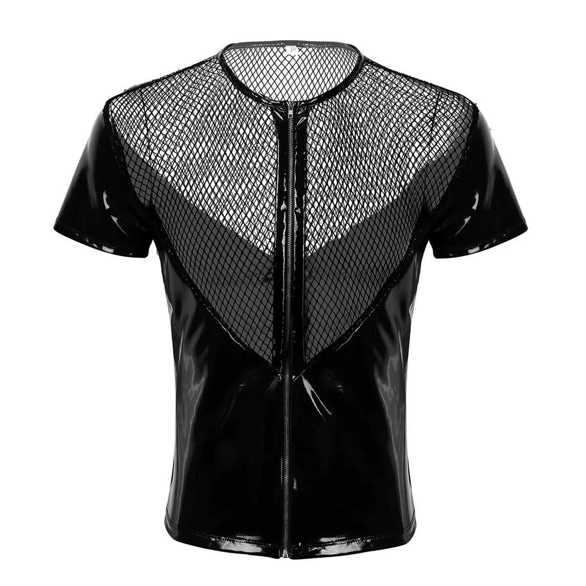 black deep v zip mesh tee laid flat on surface pridevoyageshopcom gay mens mesh tops clubwear fashion tops activewear gym tank tops