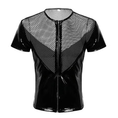black deep v zip mesh tee laid flat on surface pridevoyageshopcom gay mens mesh tops clubwear fashion tops activewear gym tank tops