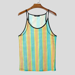 blue Boardwalk Candy Stripe Mesh Cami – pridevoyageshop.com – gay men’s harness, lingerie and fetish wear.