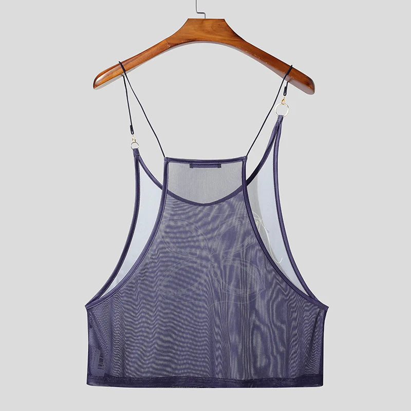 blue Dark Garden Sheer Harness Cami – pridevoyageshop.com – gay men’s harness, lingerie and fetish wear