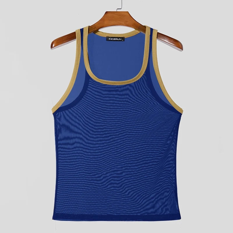 blue Gogo Glaze Mesh Top – pridevoyageshopcom – gay mens clubwear mesh tanks crop tops fashion tops partywear activewear