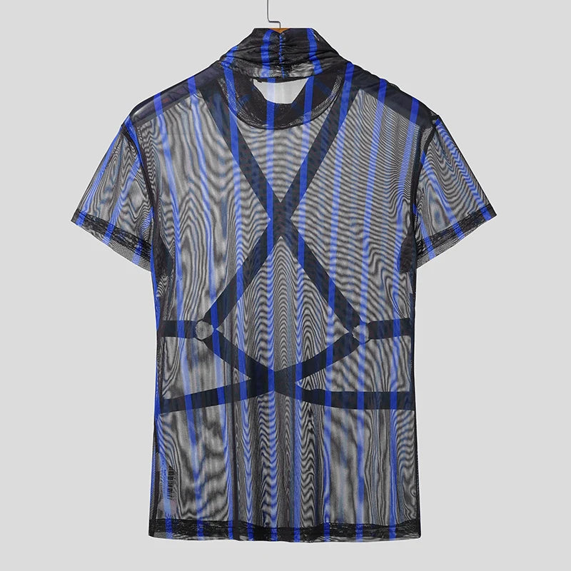 blue Lockdown Harness Mesh Top - pridevoyageshop.com - gay men’s harness, lingerie and fetish wear