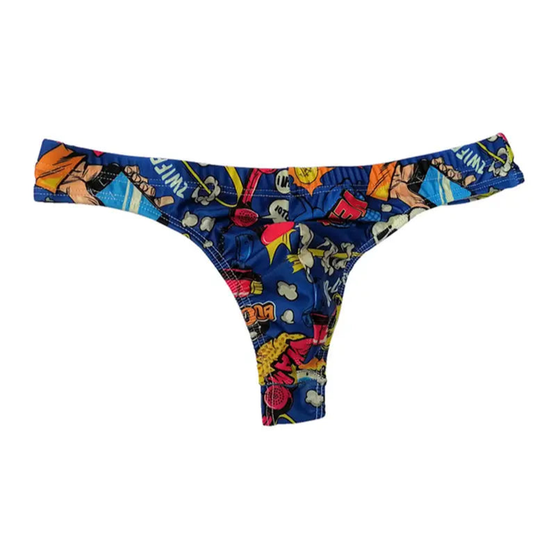 blue Men’s BOOM! Pop Art Thong Briefs - pridevoyageshop.com - gay men’s sexy swim briefs, trunks, board shorts, and bikinis
