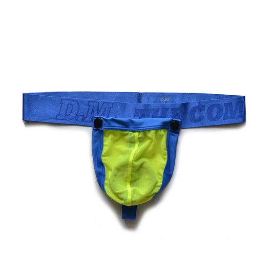 blue Men’s D.M. Detachable Pouch Cock Ring Mesh Thong - pridevoyageshop.com - gay men’s thongs, boxers, briefs and jockstraps