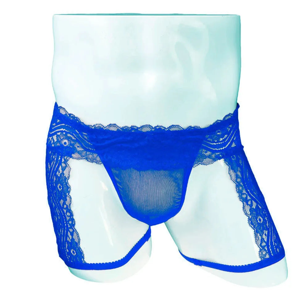 blue Men’s Kinked Up Floral Lace Boxers - pridevoyageshop.com - gay men’s thongs, boxers, briefs and jockstraps