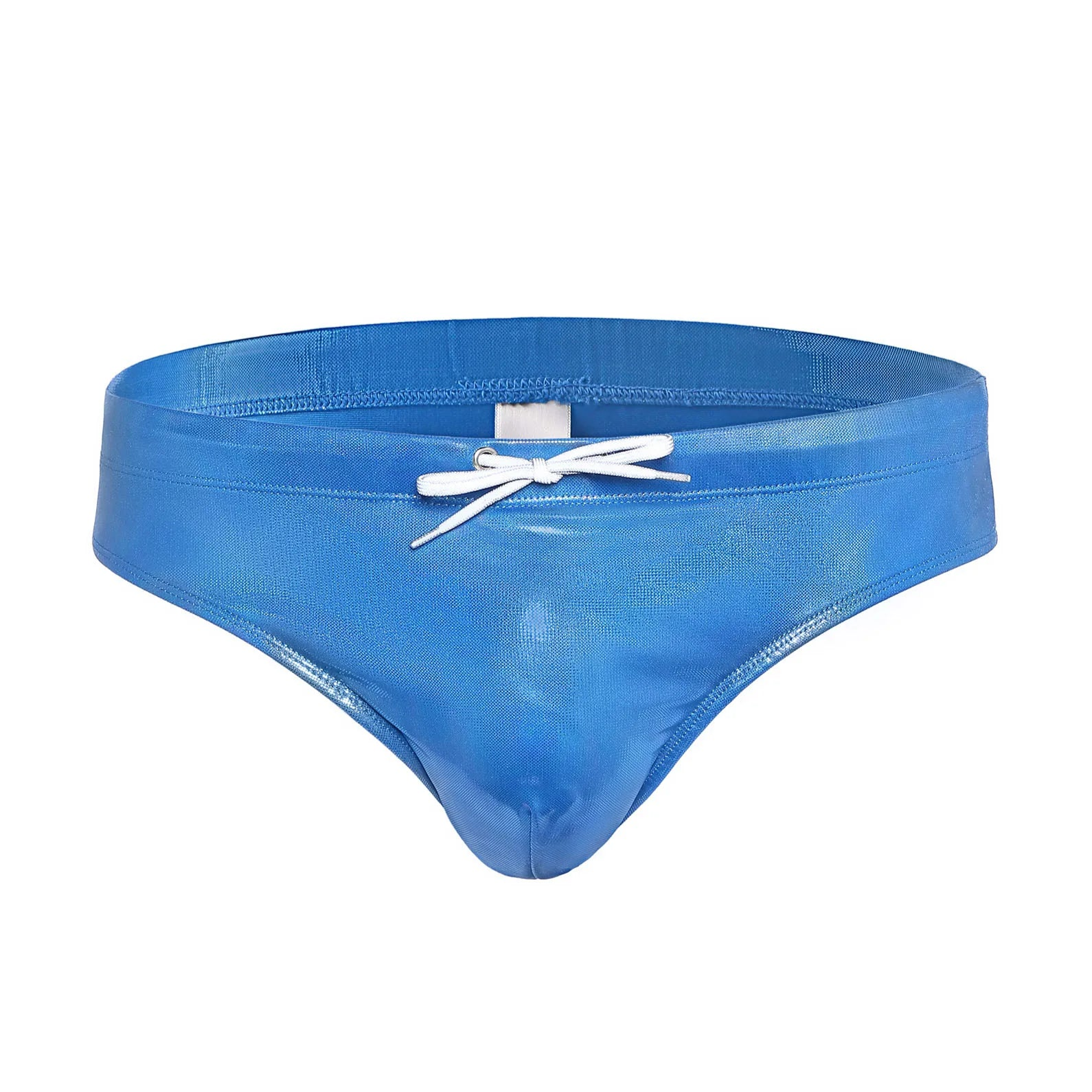 blue Men’s Slippery When Wet Swim Briefs with Pad - pridevoyageshop.com - gay men’s sexy swim briefs, trunks, board shorts, and bikinis