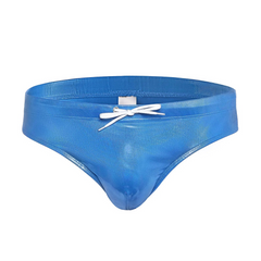 blue Men’s Slippery When Wet Swim Briefs with Pad - pridevoyageshop.com - gay men’s sexy swim briefs, trunks, board shorts, and bikinis