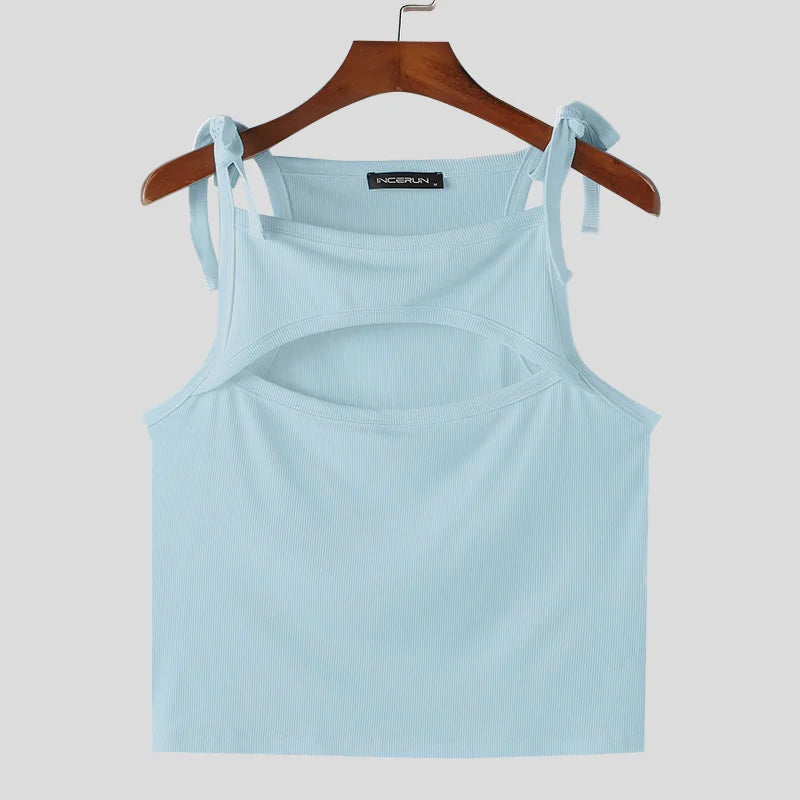 blue PecaBoo Bow Crop – pridevoyageshopcom – gay mens clubwear mesh tanks crop tops fashion tops partywear activewear