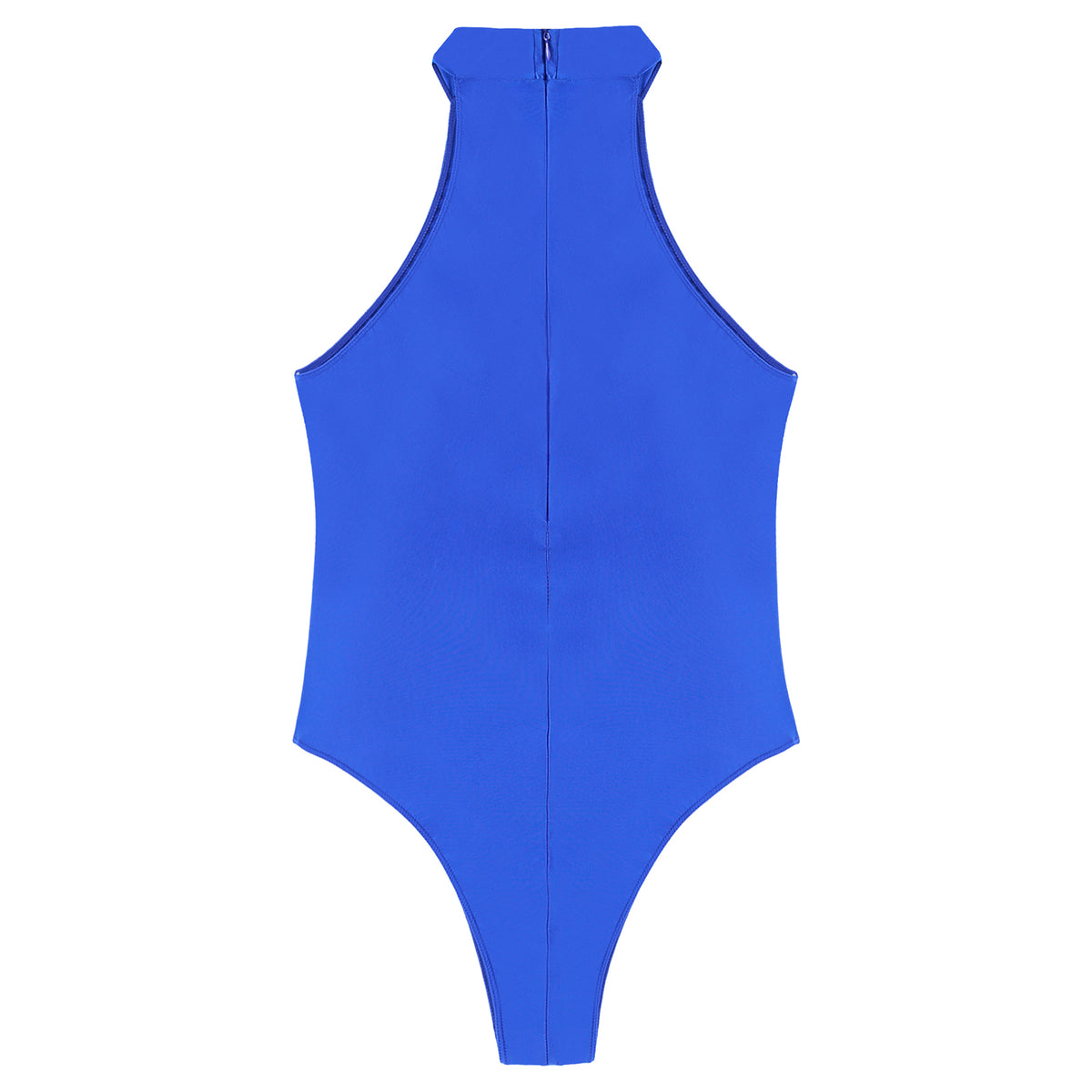 blue Profile High-Neck Halter Leotard flat-lay detail showing high-neck halter cut and body-shaping fit – pridevoyageshop.com – gay men’s harness, lingerie and fetish wear