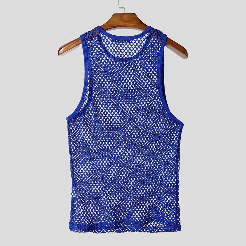 blue Studded Showboi Mesh Tank – pridevoyageshopcom – gay mens clubwear mesh tanks crop tops fashion tops partywear activewear