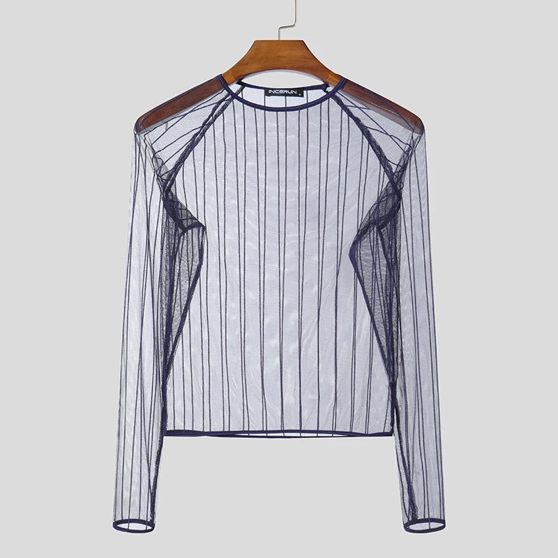 blue Veiny Shaft Mesh Long Sleeve - pridevoyageshop.com - gay men’s harness, lingerie and fetish wear