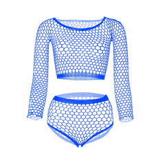 blue hex net lingerie set sporty mesh flat lay – pridevoyageshop.com – gay men’s harness, lingerie and fetish wear