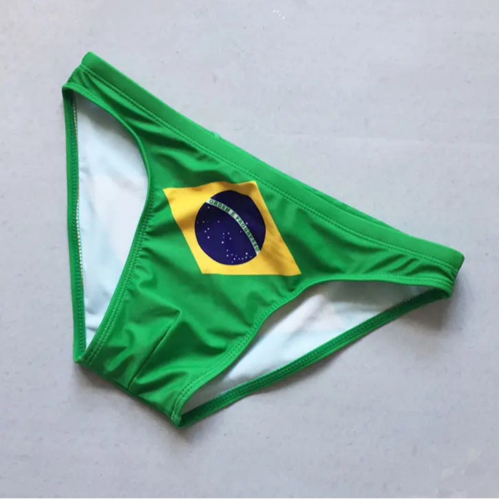 brazil flag Men’s World Tour Bikini Swim Briefs - pridevoyageshop.com - gay men’s sexy swim briefs, trunks, board shorts, and bikinis
